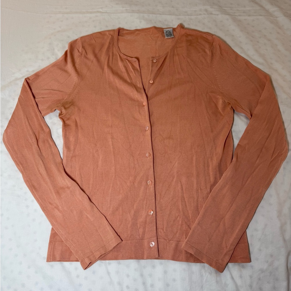 Silk Blend Peach Button-Up Cardigan
